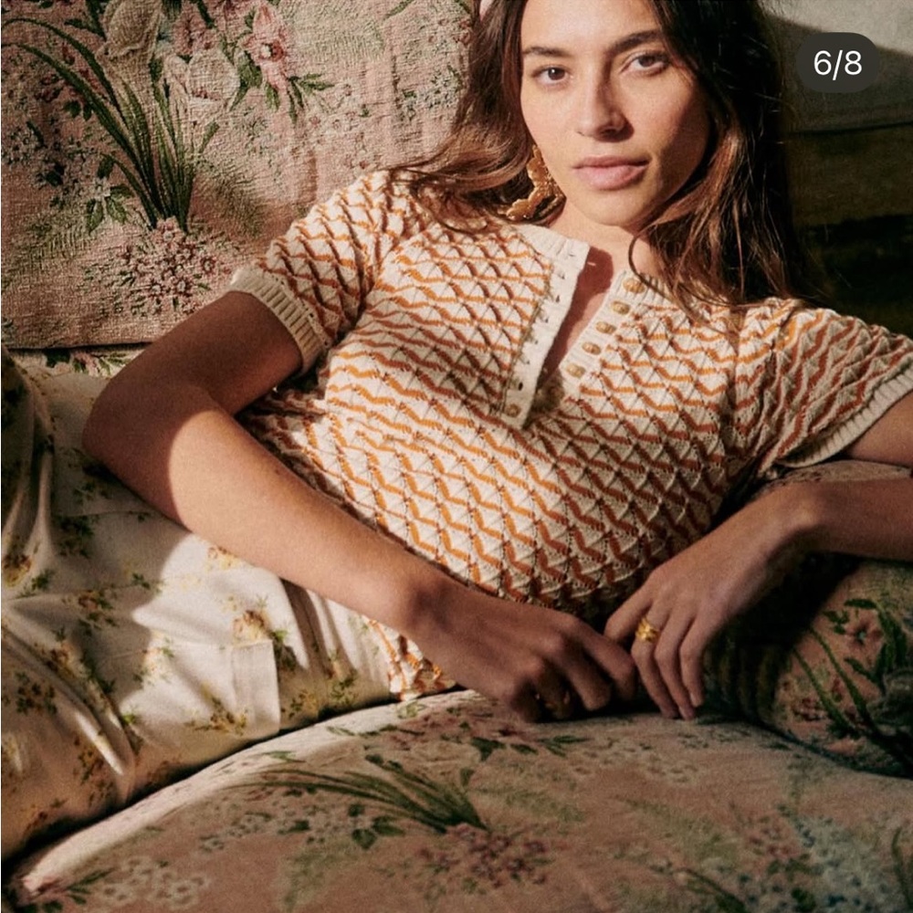 Sezane Mae Jumper Ecru / Ocre - Size XS - Picture 2 of 15